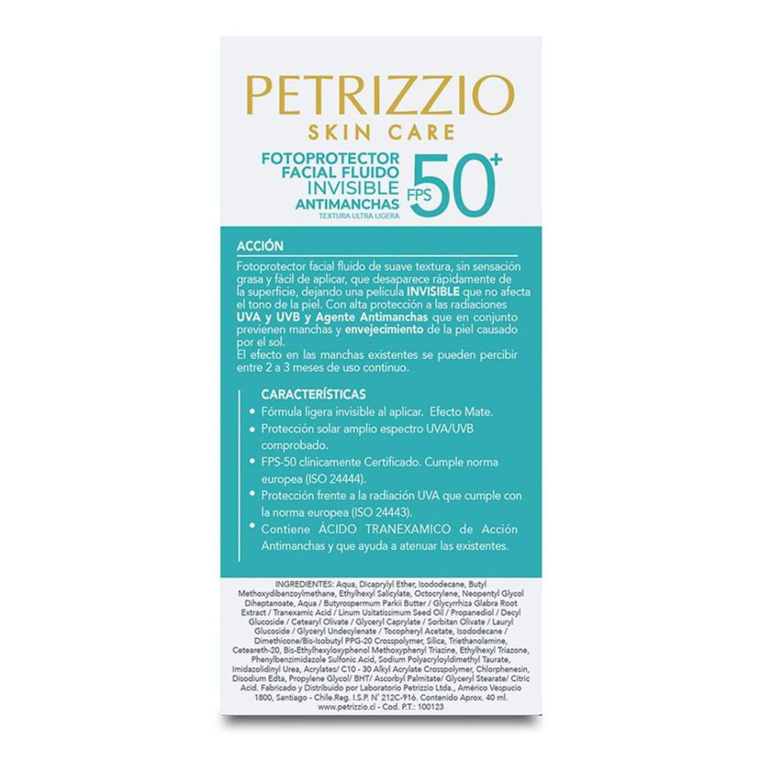 Protector Solar Rostro Invisible Antimanchas 50 Fps Petrizzio image number 2.0