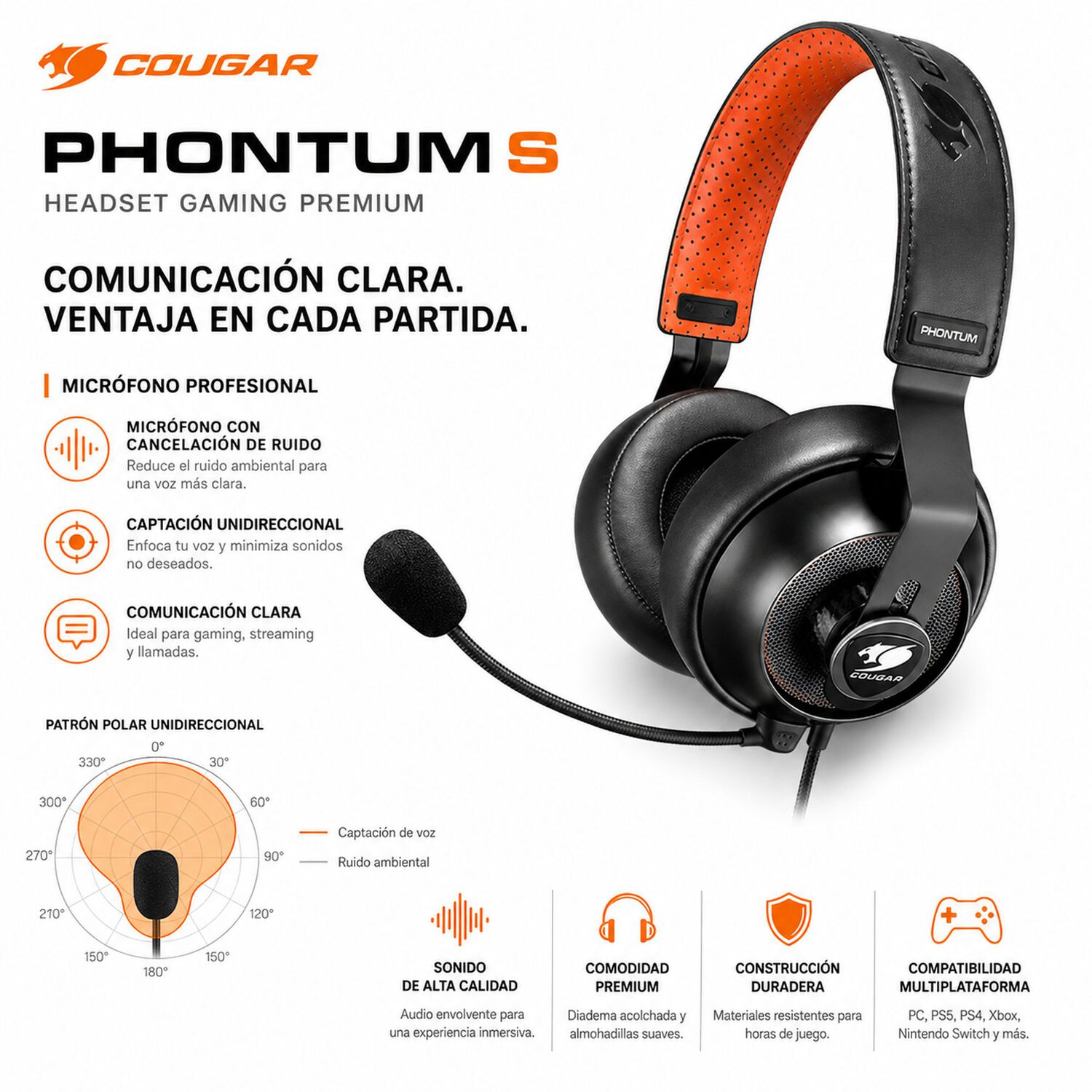 Audifono Gamer Cougar Phontum S Multiplataformas image number 6.0