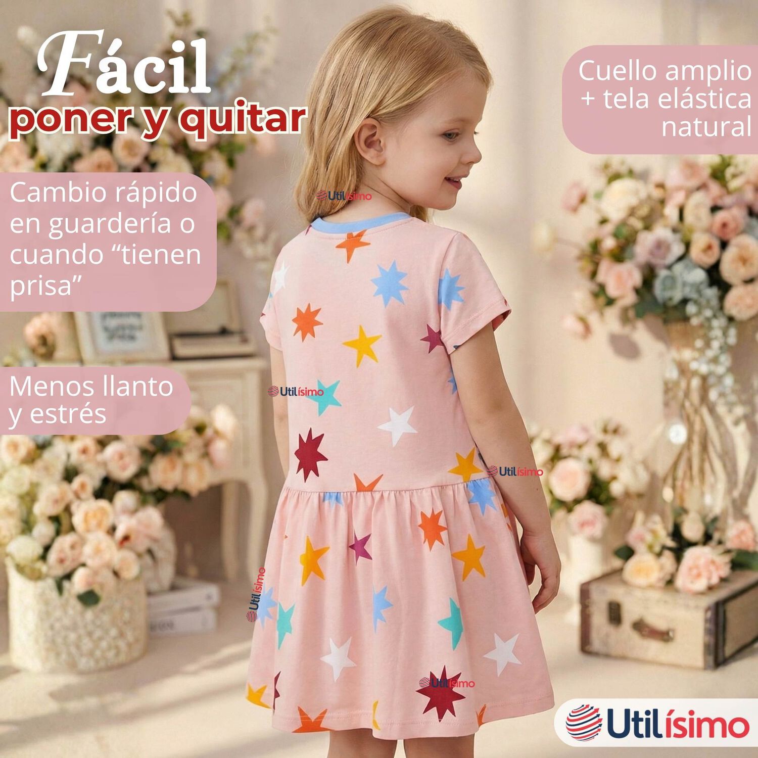 Vestido Manga Corta Estrellas Algod&oacute;n Ni&ntilde;a image number 6.0
