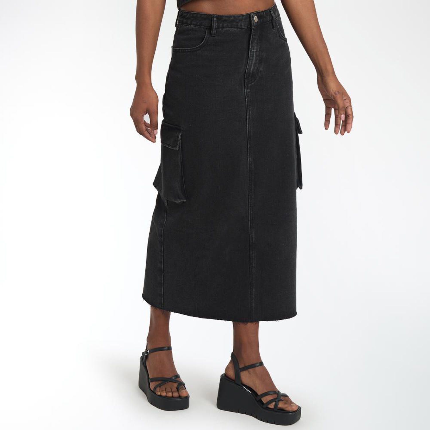 Falda Denim Tiro Medio Cargo Mujer Rolly Go image number 2.0