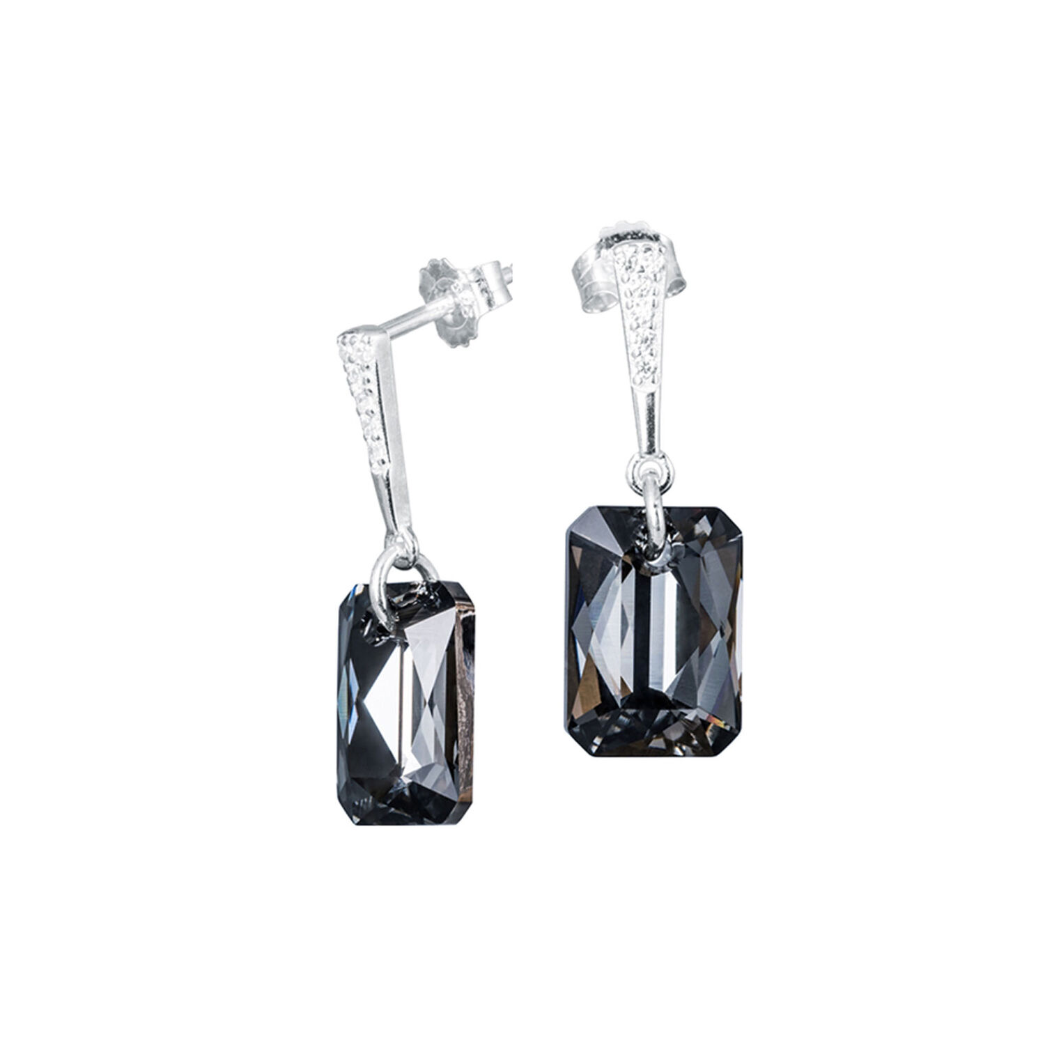 Aros Estefania Plata Italiana 925 Y Cristales Genuinos Silver Night image number 0.0