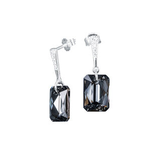 Aros Estefania Plata Italiana 925 Y Cristales Genuinos Silver Night