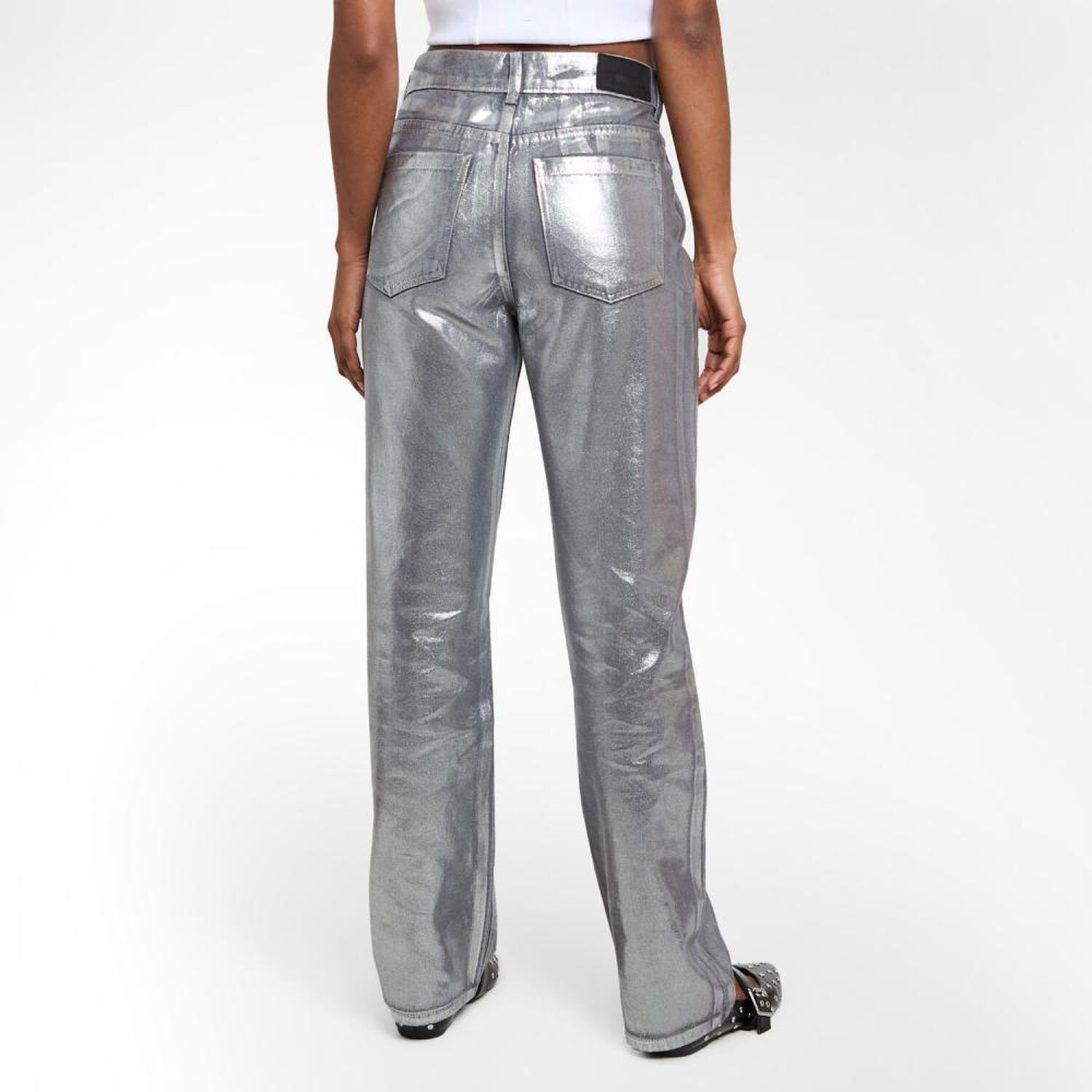 Pantal&oacute;n Metalizado Tiro Medio Straight Mujer Rolly Go image number 3.0