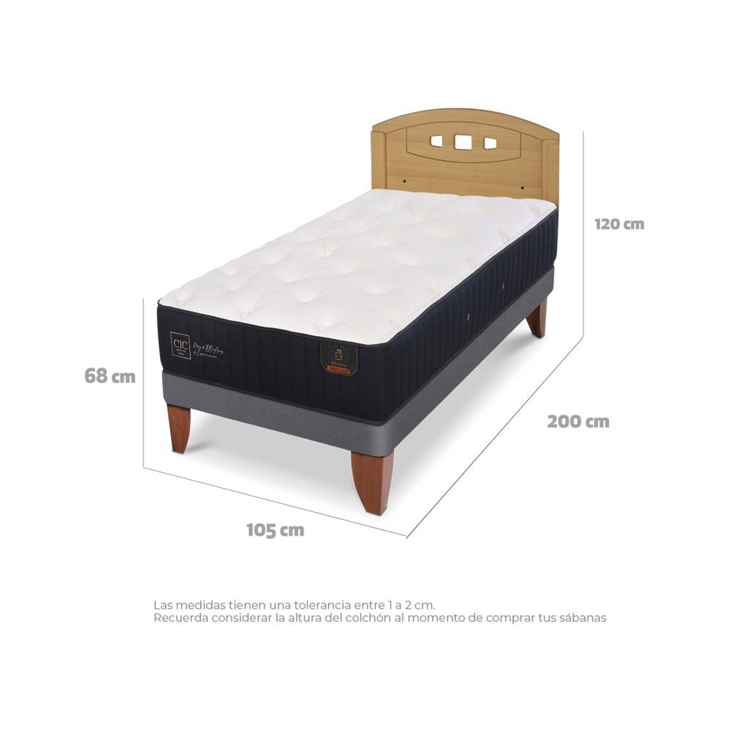 Cama Europea Cic Linea Premium / 1.5 Plazas / Base Normal + Respaldo image number 4.0
