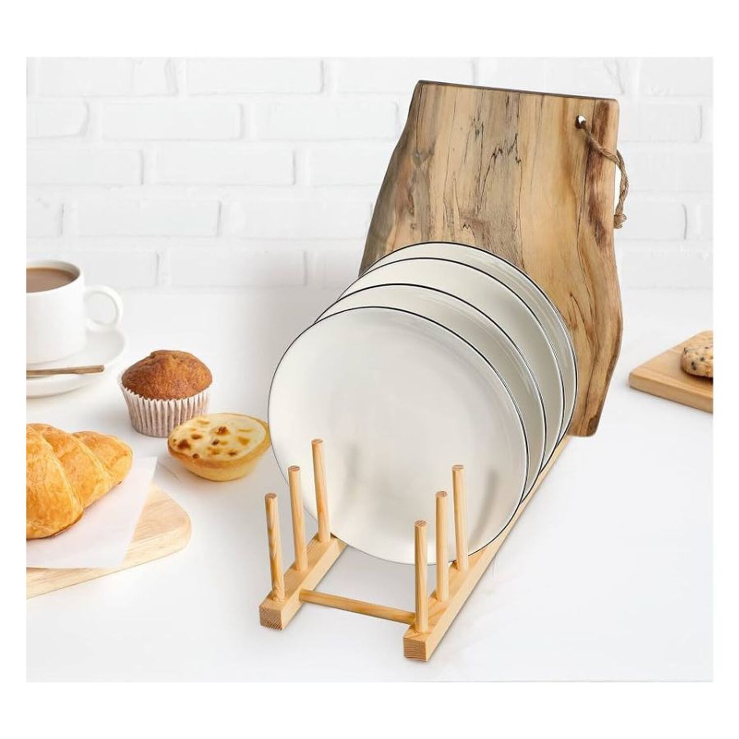 Repisa Organizadora Platos Bamb&uacute; Natural Escurridor Moderno 35cm image number 1.0