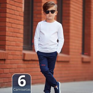 Pack 6 Camisetas Algod&oacute;n Manga Larga Polera Primera Capa Blanco Ni&ntilde;o