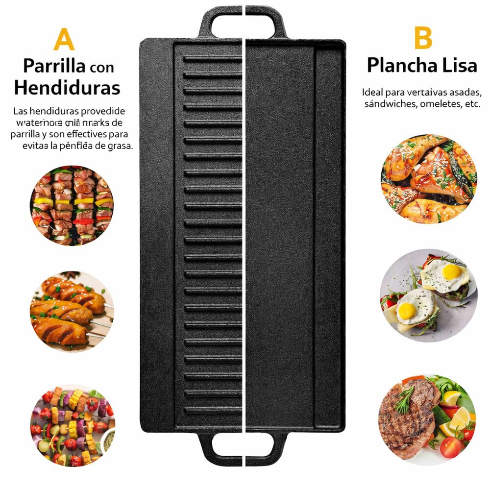 Plancha Parrilla Grill Reversible Hierro Fundido Cocina 50cm image number 1.0