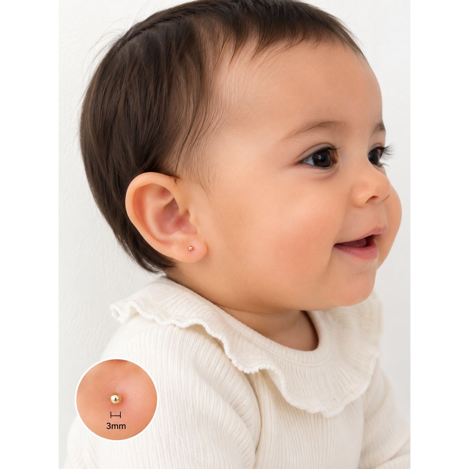 Aros Abridores Bolita 3mm N1 Oro 14k Beb&eacute; Ni&ntilde;a Hipoalerg&eacute;nic Dorado image number 5.0