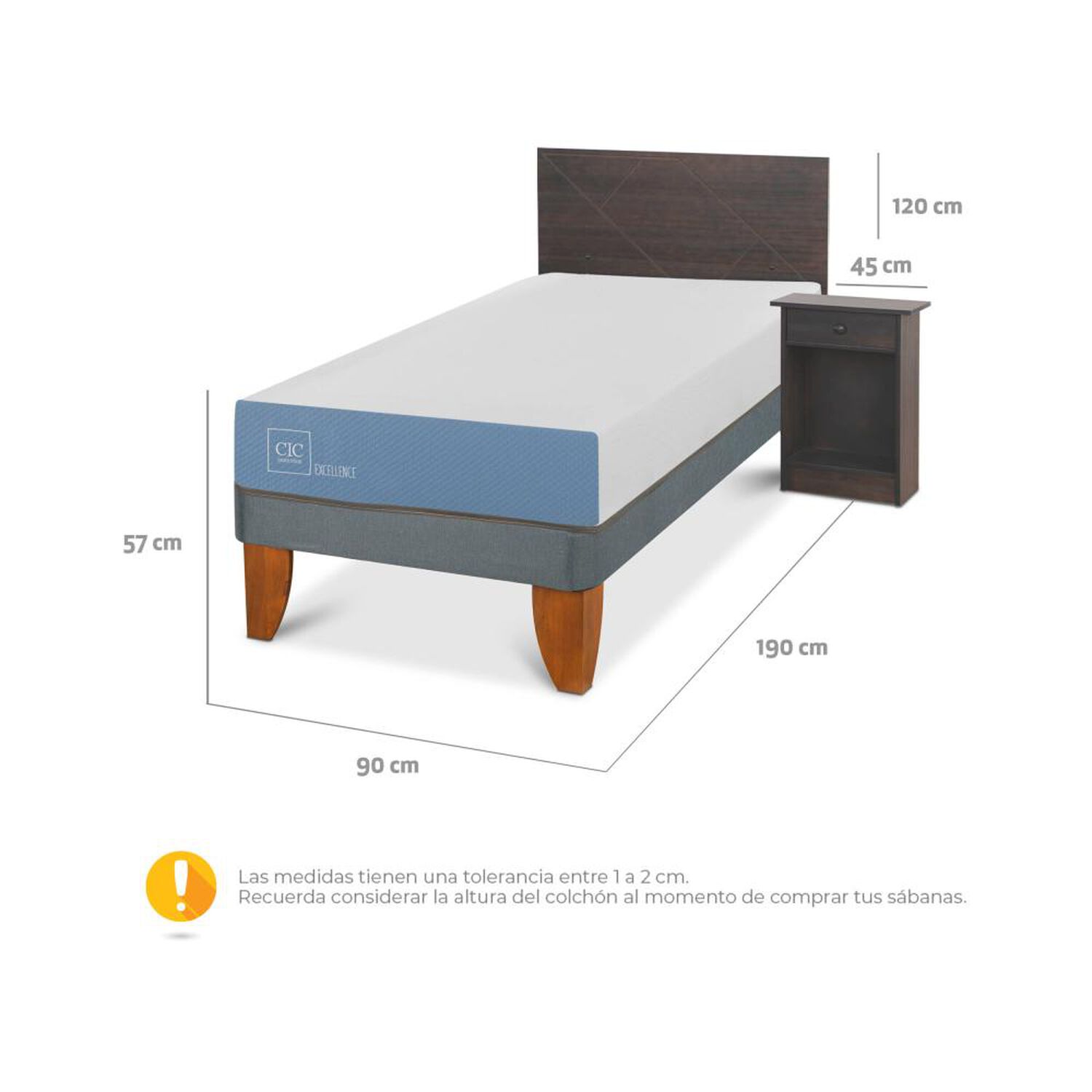 Cama Europea Cic Excellence / 1 Plaza / Base Normal + Set De Maderas image number 2.0