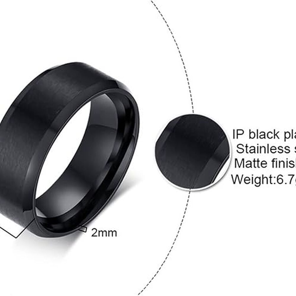 Anillo Titanio Moda 2023 Acero Quirurgico Acero Inoxidable Chile Hombre Caballero Dama Cuadrado Dorado Negro Y Plata/ Talla 7 image number 1.0