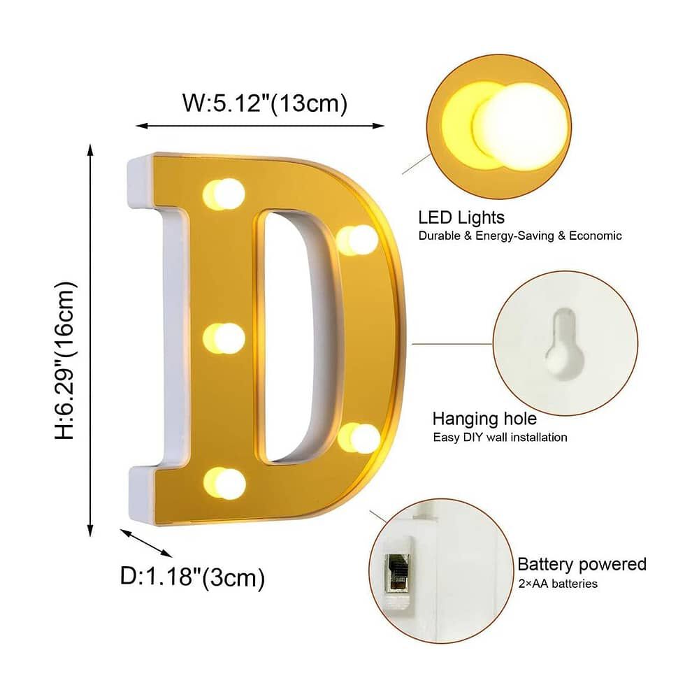 Letra Led 16 Cm Doradas Espejos Gold Candy Bar Matrimonios image number 6.0