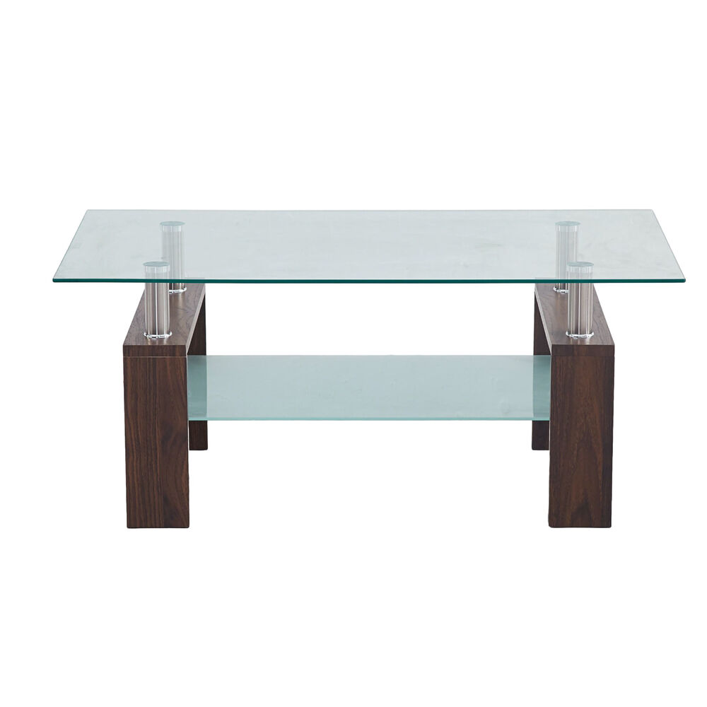 Mesa De Centro Para Living Rectangular De Vidrio Y Madera Oscura image number 0.0