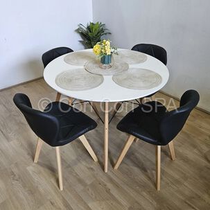 Comedor Mesa Eames Blanca 100cm + 4 Sillas Mariposas Wood Negro