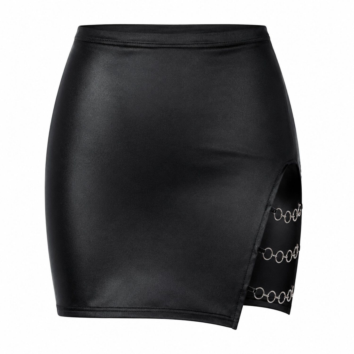Falda Ecocuero Tiro Alto Abertura Cadena Fashion 2023 image number 3.0