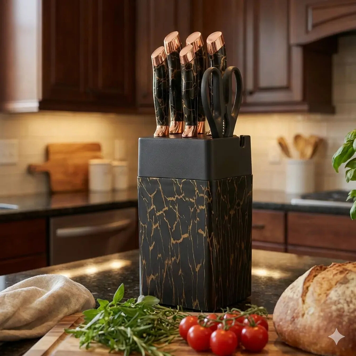 Set De Cuchillos De Cocina Marble Lux Negro Dorado image number 0.0