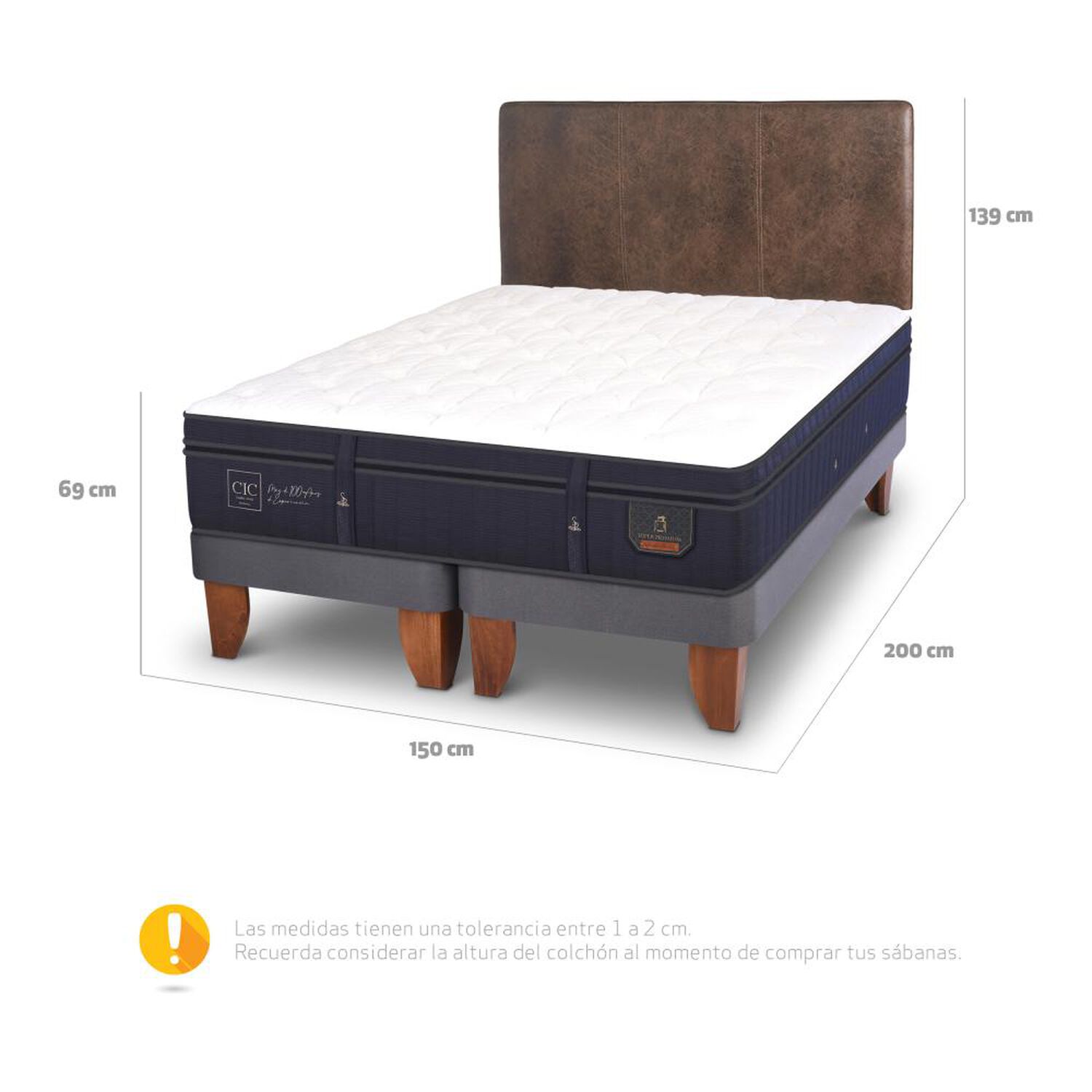 Cama Europea Cic Super Premium / 2 Plazas / Base Dividida + Respaldo image number 4.0