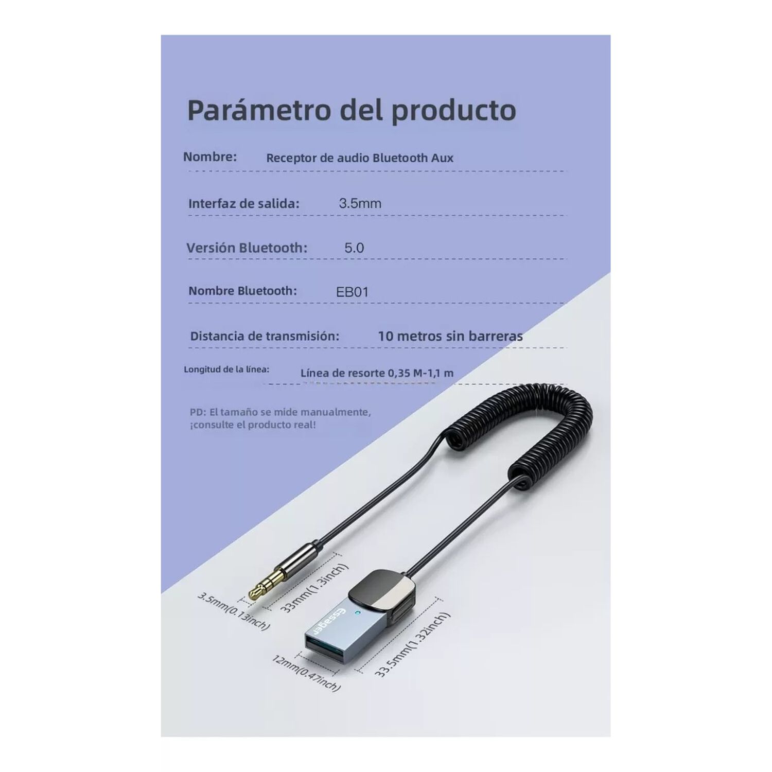 Adaptador/receptor Bluetooth 5.0 Radio Auto Aux - Essager image number 3.0