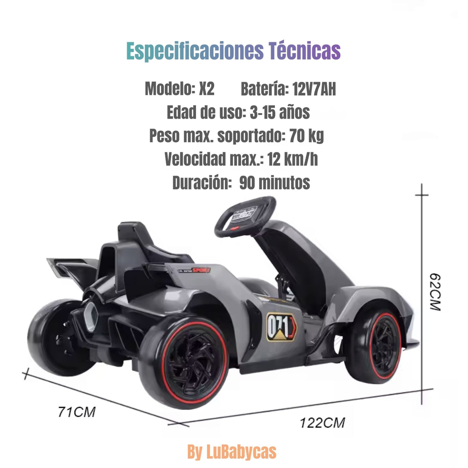 Go Kart Auto El&eacute;ctrico 12v7ah Con Control Rojo X2 Lubabycas image number 7.0