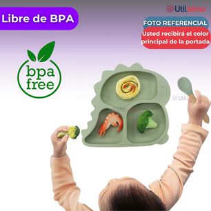 Set Alimentaci&oacute;n Silicona Beb&eacute; 5 Piezas Dinosaurio Libre Bpa Color Lila