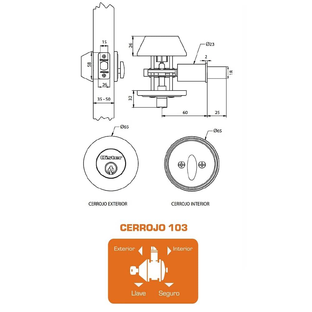 Cerrojo Tubular Oister 103 Llave-seguro image number 3.0