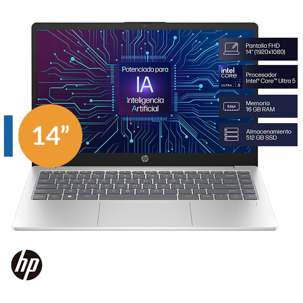 Notebook 14" HP 14-EP1000LA / Intel Core Ultra 5 / 16 GB RAM / Intel / 512 GB Pcie Nvme M.2 SSD image number 0.0