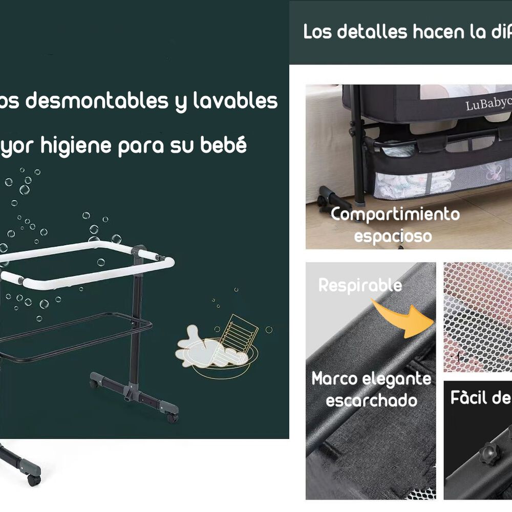 Cuna Colecho Con Mudador Y Accesorios Lubabycas Gris image number 5.0