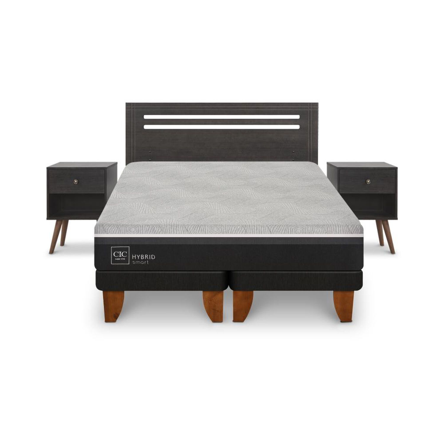 Cama Europea Cic Hybrid Smart / 2 Plazas / Base Dividida + Set De Maderas image number 0.0