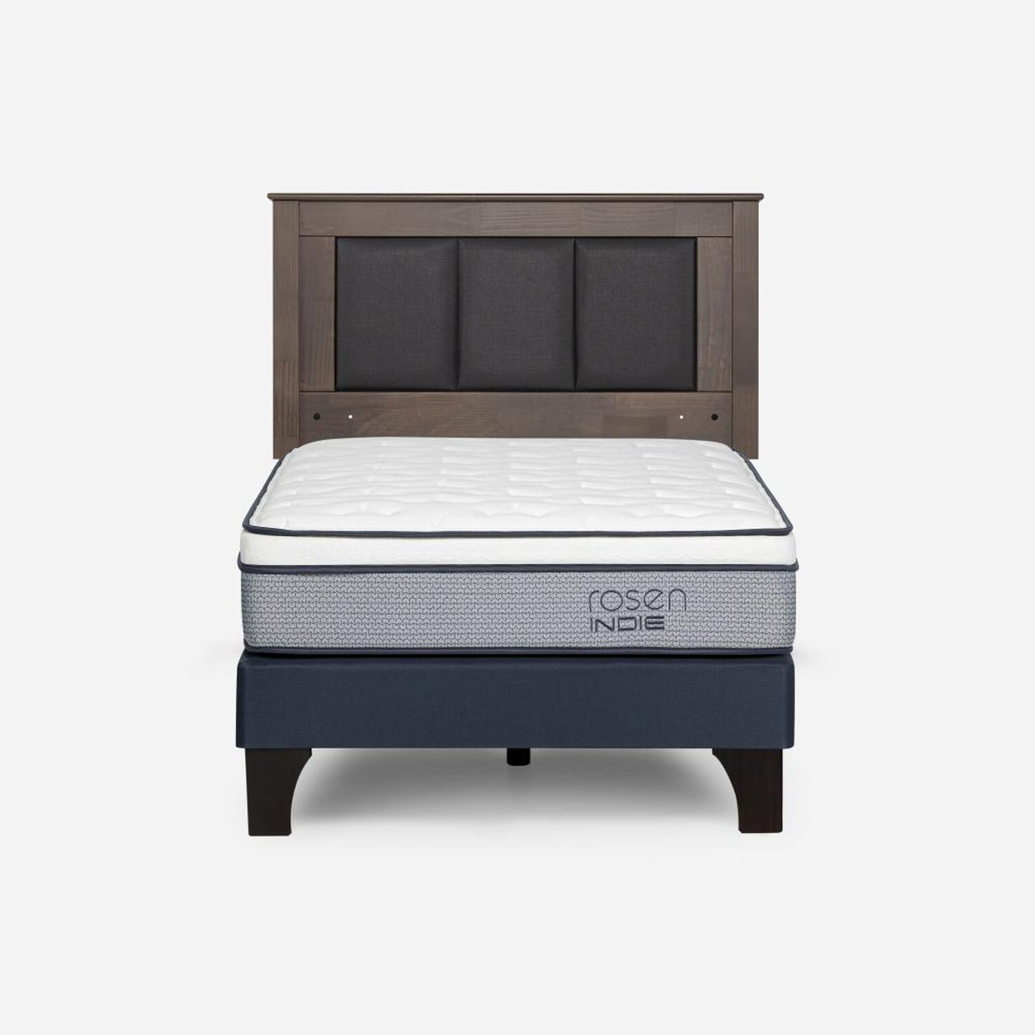 Cama Europea Rosen Indie / 1.5 Plazas / Base Normal  + Respaldo Rachel Gris image number 0.0