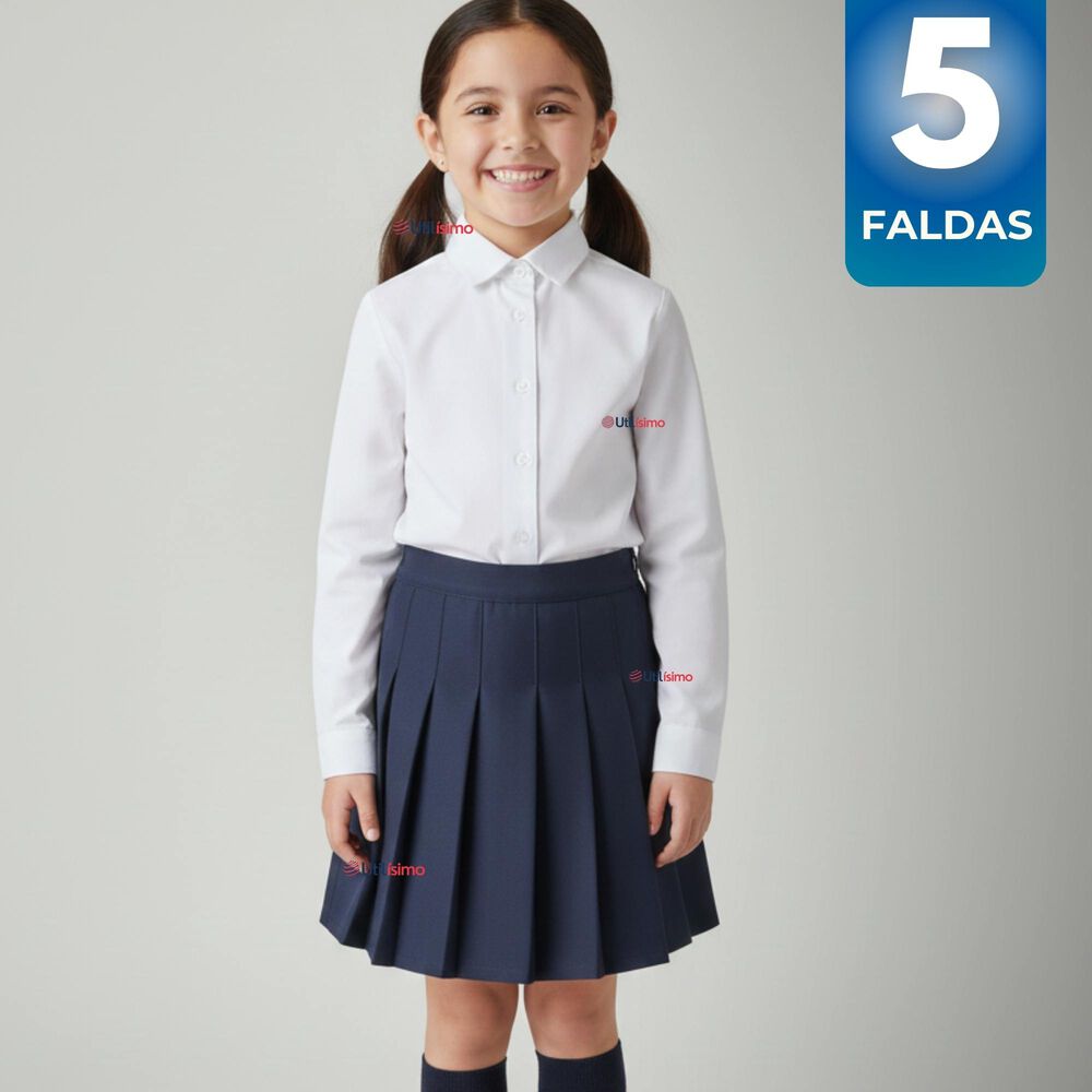 Pack 5 Faldas Escolar Color Azul Uniforme Para Ni&ntilde;as image number 0.0