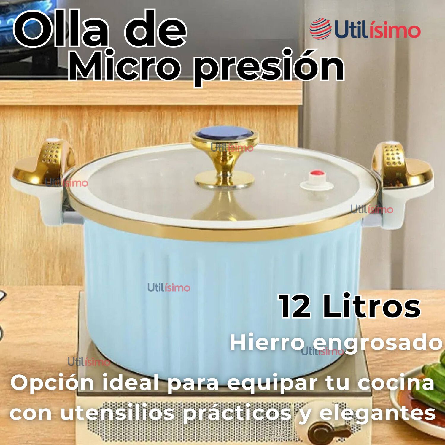 Olla De Micro Presi&oacute;n Esmalte Antiadherente Capacidad 12 Litros Color Azul image number 1.0