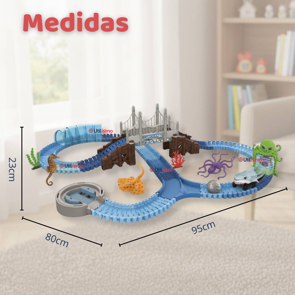 Pista Carreras De Auto Ni&ntilde;o Juguete Flexible Acu&aacute;tico 183 Piezas image number 3.0