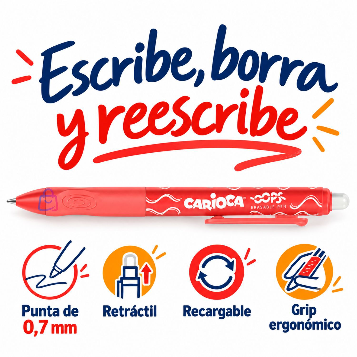 Bol&iacute;grafo Borrable Carioca Oops Rojo Retr&aacute;ctil - Ps image number 1.0