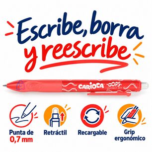 Bol&iacute;grafo Borrable Carioca Oops Rojo Retr&aacute;ctil - Ps