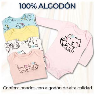 Pack 5 Bodys Ni&ntilde;a Manga Larga Tedmimak 100% Algod&oacute;n Cats Babies