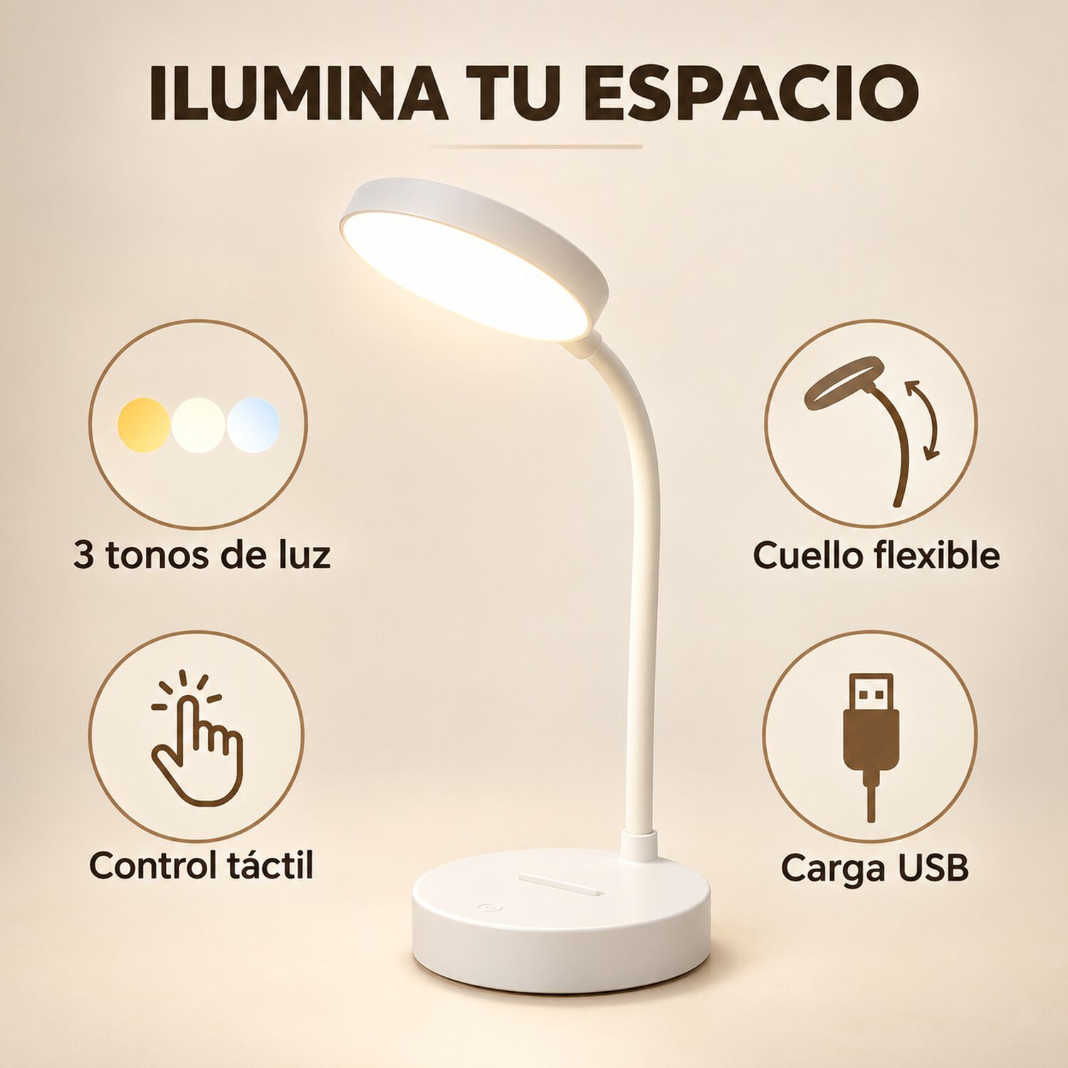 L&aacute;mpara De Mesa Led T&aacute;ctil Flexible Recargable Usb Estudio image number 2.0