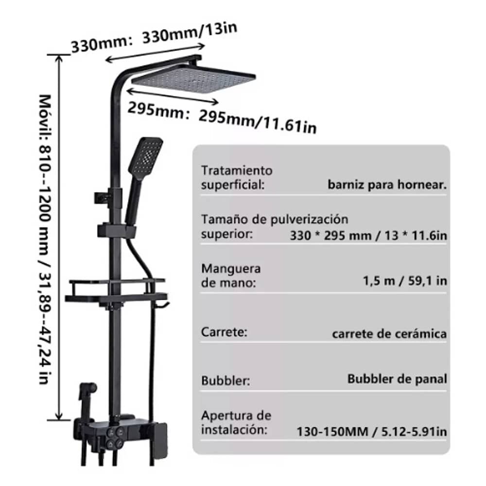 Columna De Ducha Negro Mate Multi-funciones Con Pantalla image number 4.0