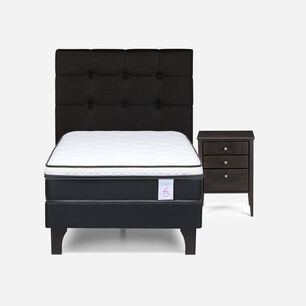 Cama Europea Rosen New Style 6 / 1.5 Plazas / Base Normal + Set De Maderas Issey Grafito