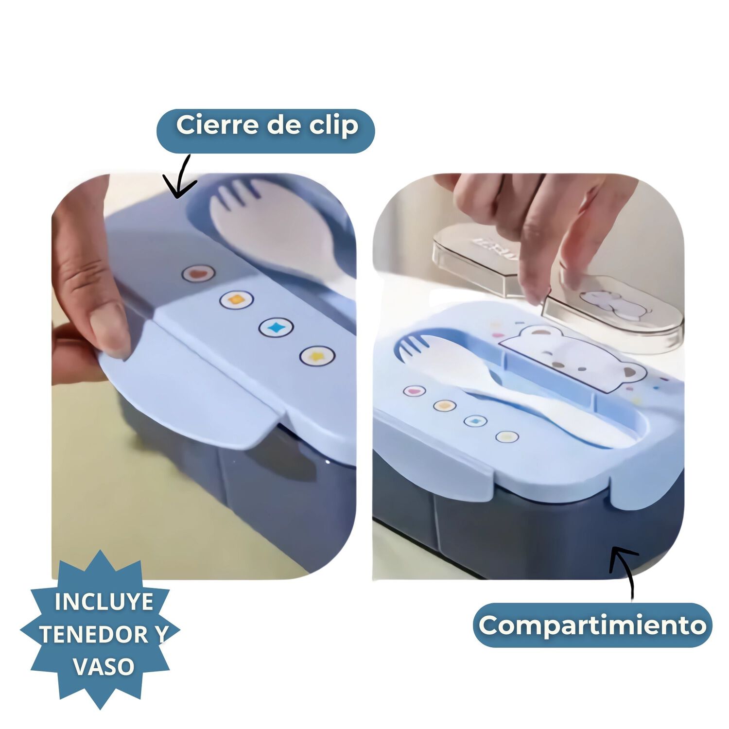 Fiambrera Contenedor Osito Tasty 1200 Ml + Cubiertos T&aacute;per Infantil Blue image number 2.0