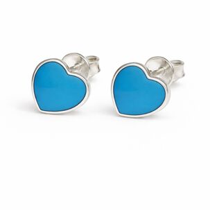 Aros Turquesa Coraz&oacute;n Plata 950 Tornillo Mariposa Mujer Elegantes Piedra Azul