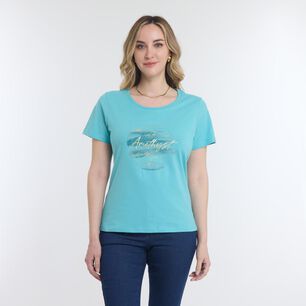 Polera Lisa Con Estampado Frontal Manga Corta Cuello Redondo Mujer Geeps