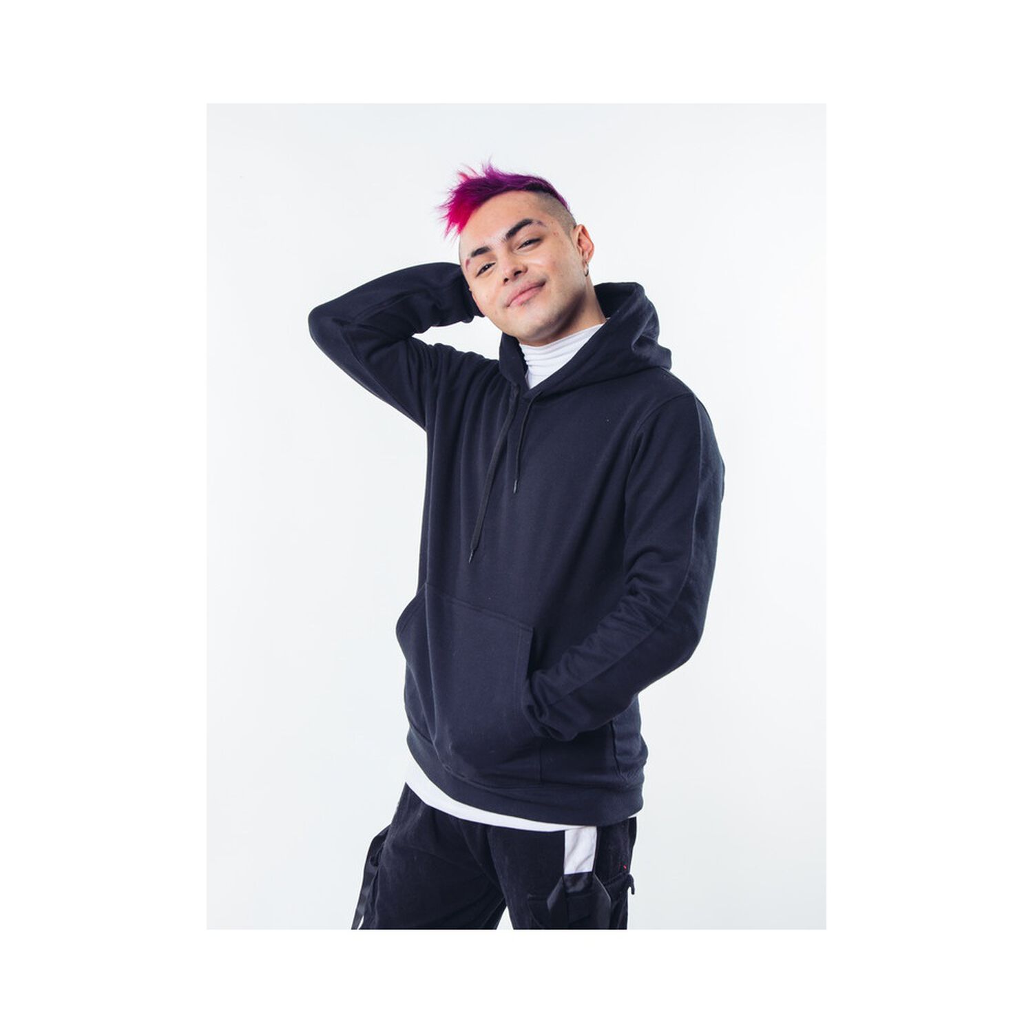 Poleron Negro Canguro Hombre Relaxed Fit Para Estampar image number 2.0