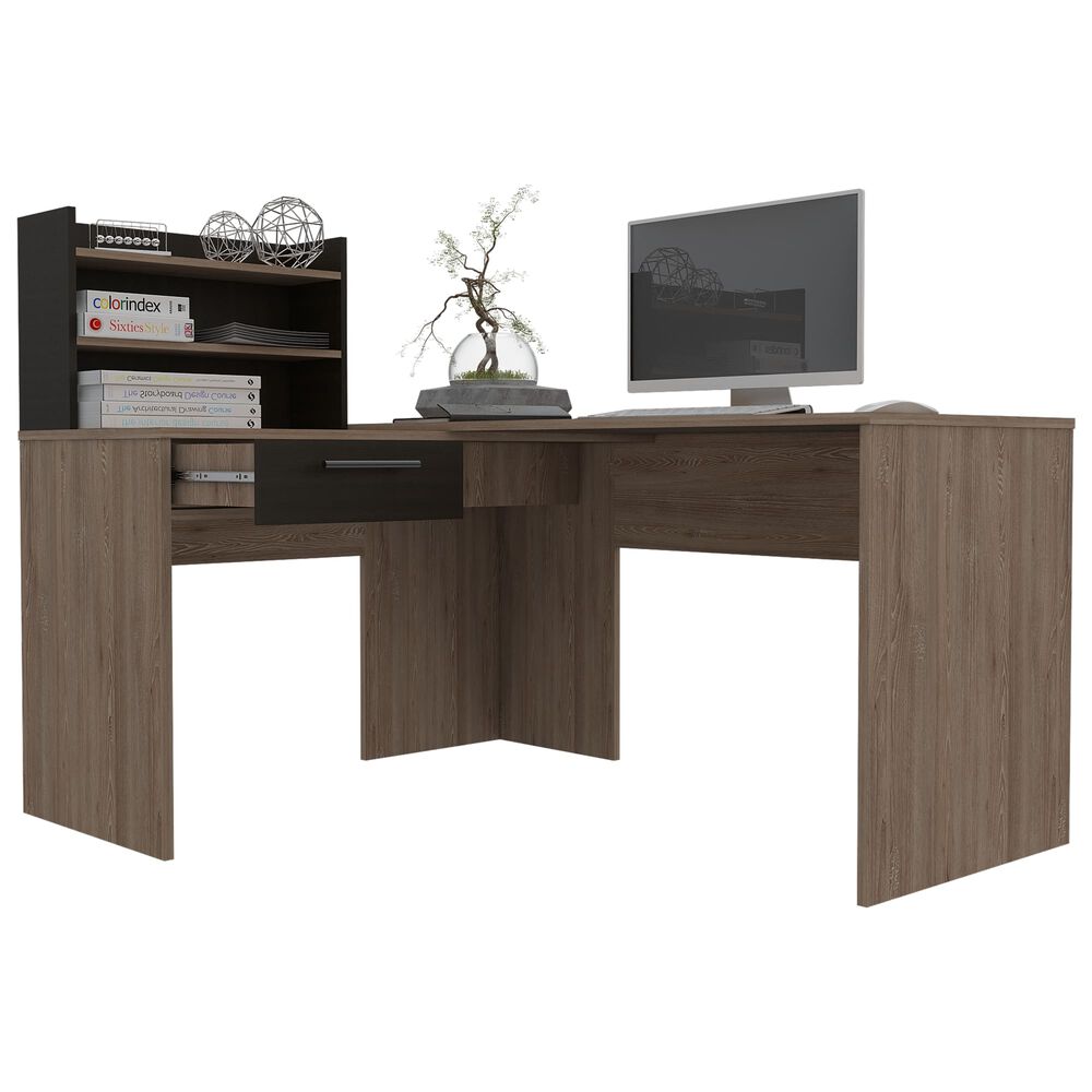 Escritorio En L 1 Cajon Y Estantes Fm-002c Caf&eacute; Claro Y Negro image number 1.0