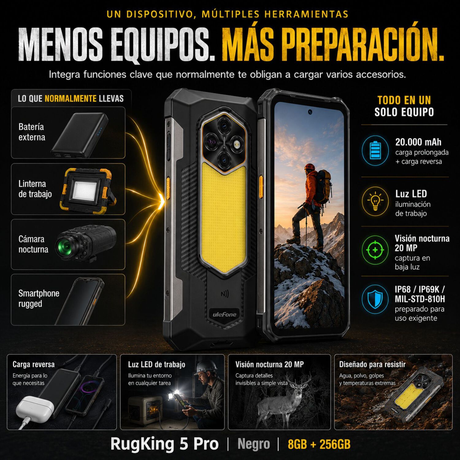 Celular Rugged Ulefone Rugking 5 Pro Bater&iacute;a 20000mah 256gb 16gb image number 8.0