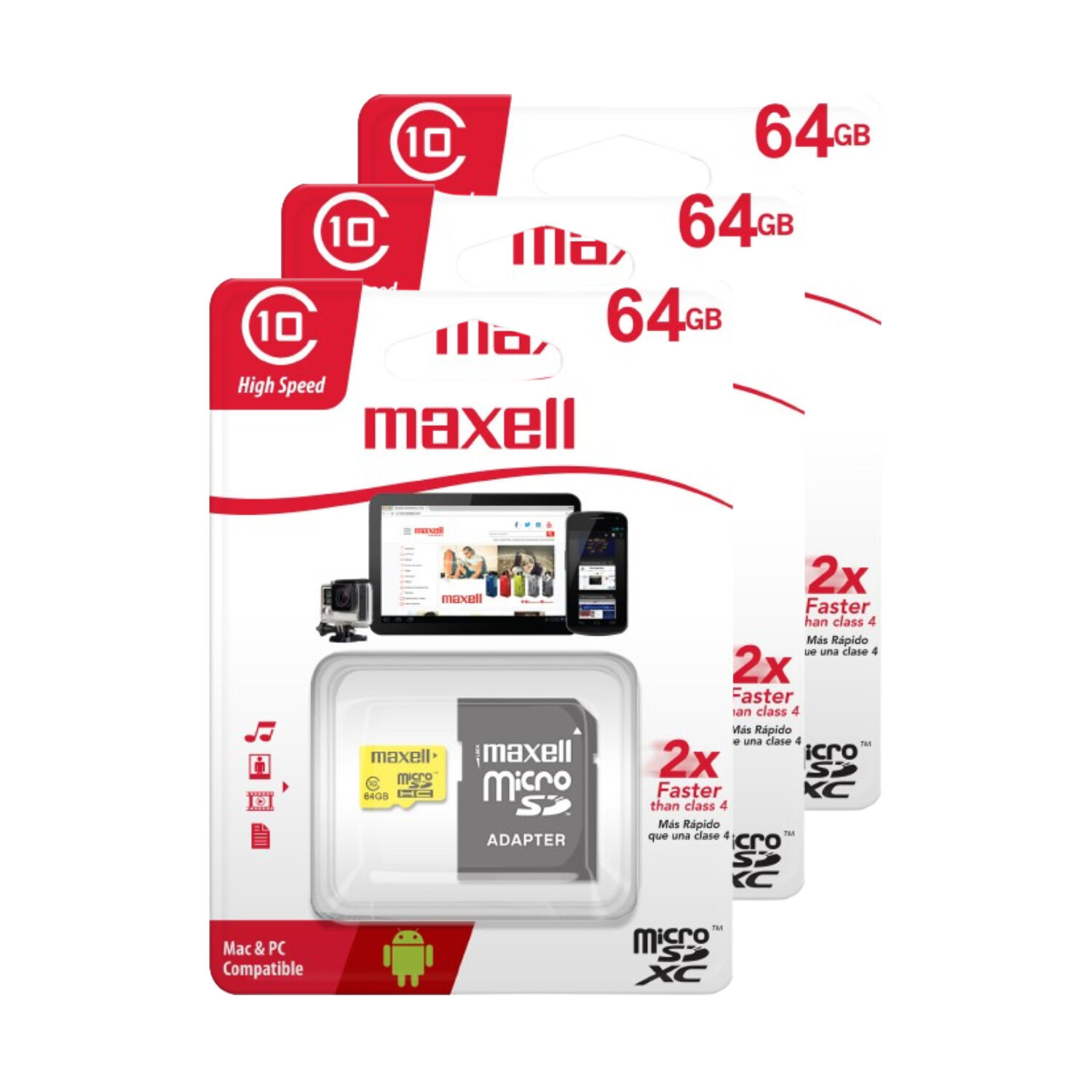 Pack 3 Tarjeta Micro Sd Maxell 64gb Clase 10 image number 0.0
