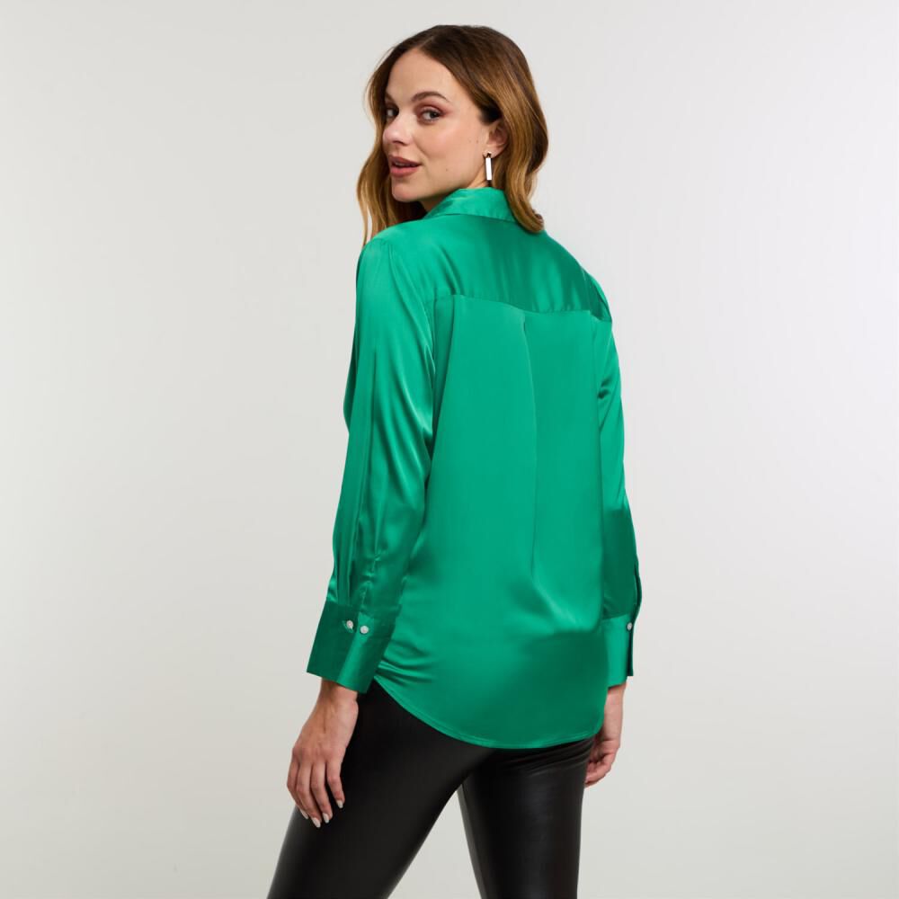 Blusa Lisa Satín Manga Larga Cuello Camisero Mujer Kimera image number 3.0