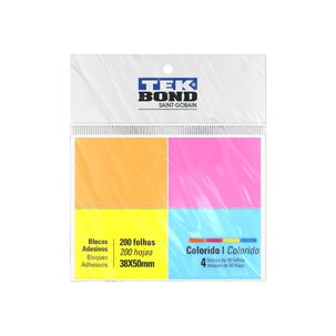 Notas Adhesivas Fluorescentes 4 Colores - 38x50mm 200 Hojas - Tekbond