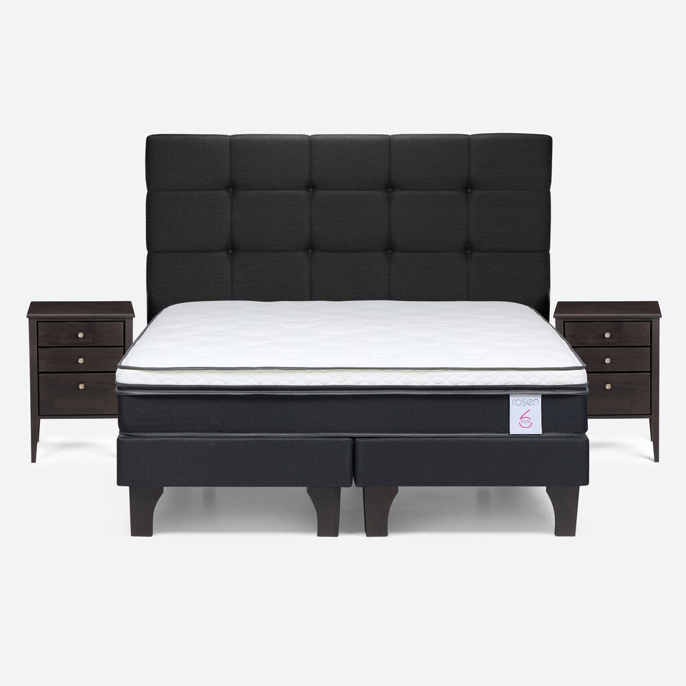 Cama Europea Rosen New Style 6 / 2 Plazas / Base Dividida + Set De Maderas Issey Grafito image number 0.0