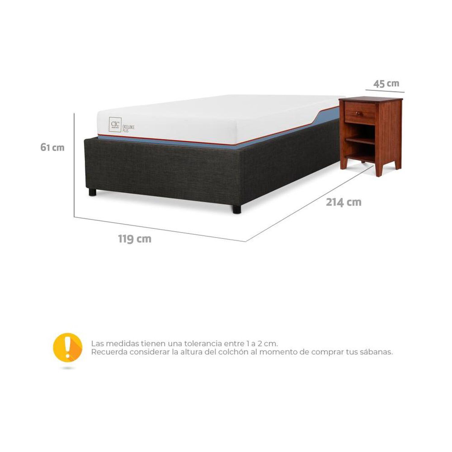 Cama Ba&uacute;l Cic Excellence Plus / 1.5 Plazas / Base Normal + Velador image number 5.0