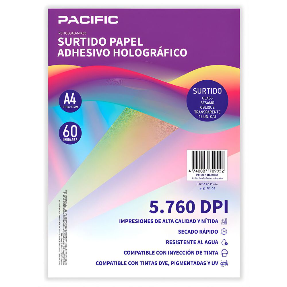 Papel Adhesivo Holografico 60 Hojas Surtido A4 - Ps image number 0.0