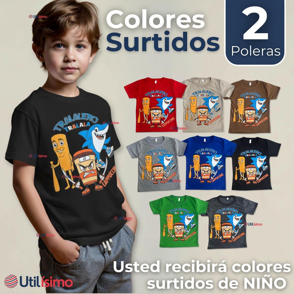 Polera Brainrots 100% Algodón Manga Corta Niño Tralalero Colores Surtidos image number 1.0